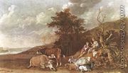 Landscape with Shepherdess and Shepherd Playing Flute 1642-44 - Paulus Potter