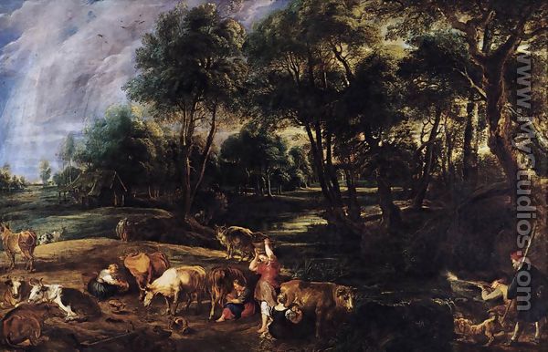 Landscape with Cows and Wildfowlers c. 1630 - Peter Paul Rubens