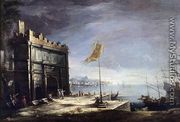 Capriccio of a Port Scene with a Classical Arch 1720s - Antonio Stom