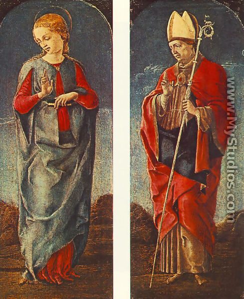 Virgin Announced and St Maurelio (panels of a polyptych) c. 1475 - Cosme Tura