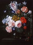 A Tulip, Carnations, and Morning Glory in a Glass Vase - Nicolaes van Veerendael