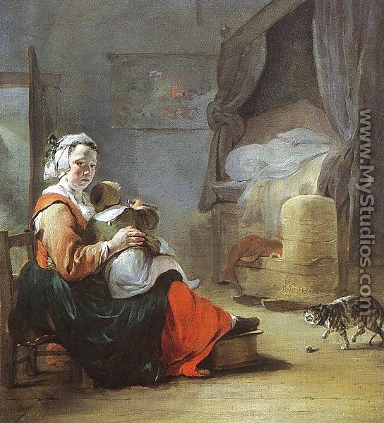 Mother and Child with Cat 1647 - Jan Baptist Weenix