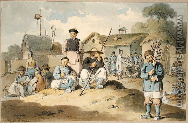 A group of Chinese on the bank of a river, watching the Earl Macartney