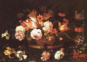 Roses, Tulips in a basket - Balthasar Van Der Ast