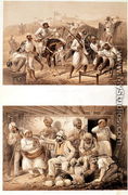 Two scenes of the Indian Mutiny in 1857 depicting mutinous sepoys and an English agent extracting treasure after the occupation of Delhi - George Franklin Atkinson