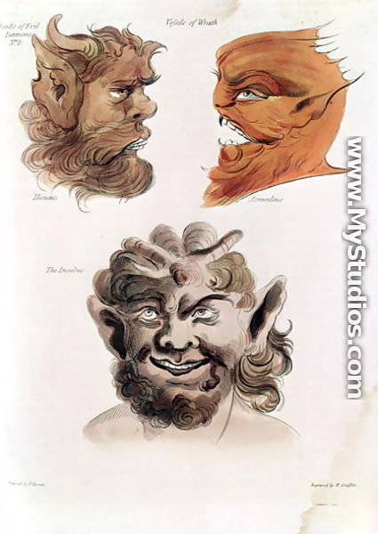 Heads of Evil Demons- Theumis, Asmodeus and The Incubus, illustrations from 