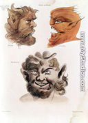 Heads of Evil Demons- Theumis, Asmodeus and The Incubus, illustrations from 'The Magus', pub. 1801 - Francis Barrett