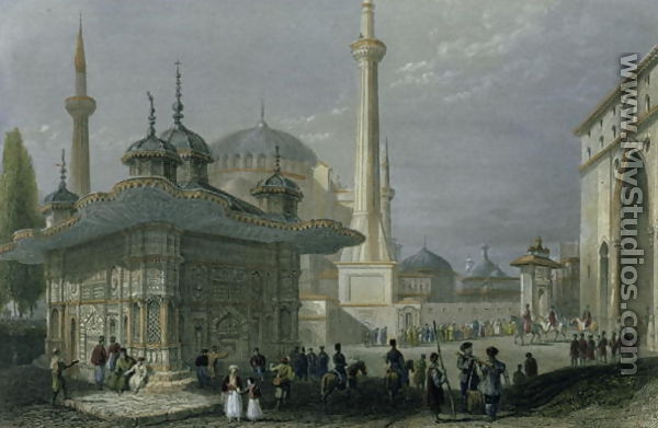 Fountain and Square of St. Sophia, Istanbul c.1850 - William Henry Bartlett