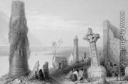 The Ancient Cross and Round Tower at Clonmacnois, County Offaly, Ireland, from 'Scenery and Antiquities of Ireland' - William Henry Bartlett