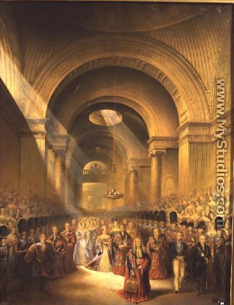 The Arrival of Her Most Gracious Majesty Queen Victoria at the House of Lords to Open Her First Parliament - George Baxter
