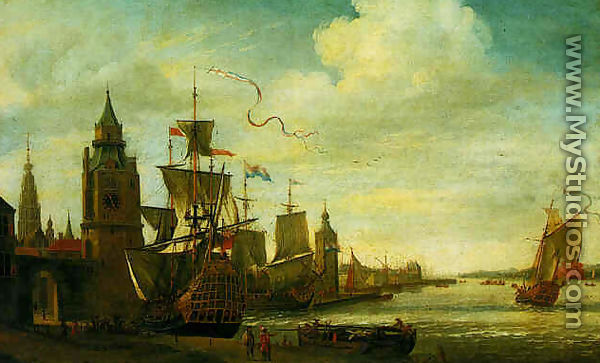 A capriccio view of the port of Antwerp 1673 - Jan Karel Donatus van Beecq