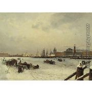 View of St. Petersburg in winter, with the cuppola of St. Isaac's Cathedral in the distance 1878 - Aleksandr Karlovich Beggrov