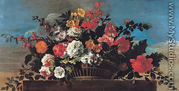 Wicker Basket of Flowers - Jean Baptiste Belin de Fontenay