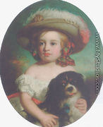 Portrait of a young girl, in a white dress and a plumed hat, with a spaniel 1870 - Charles Baxter