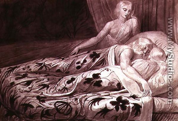 Har and Heva sleeping, with Mnetha looking on, one of twelve illustrations from 