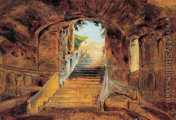 Staircase at the Villa Farnese on the Palatine Hill, Rome - Karl Blechen
