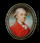 A portrait of a gentleman with powdered hair en queue, wearing red coat with gold buttons 1783 - John Bogle