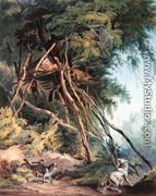 Tombs of Assiniboin Indians on Trees, plate 30 from volume 2 of `Travels in the Interior of North America, 1832-34' - Karl Bodmer