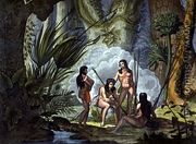 Camacani Tribesmen in Woodland in the Amazon jungle, Brazil, from 'Le Costume Ancien et Moderne', Volume I, plate 53 , 1820-30s - D.K. Bonatti