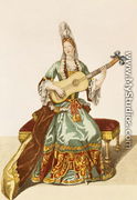 Lady of Quality Playing the Guitar, fashion plate, c.1695 - Nicolas Bonnart