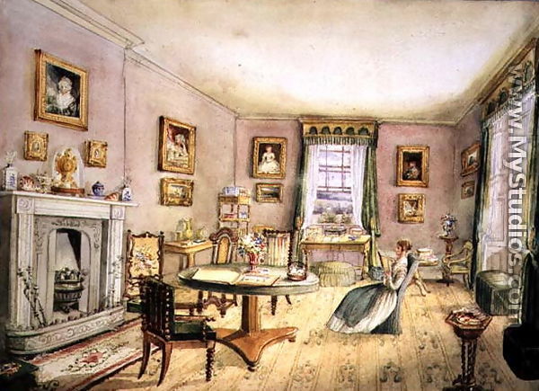 The Drawing Room, East Wood, Hay, f54 from an Album of Interiors, 1843 - Charlotte Bosanquet