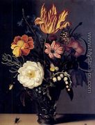 Nature morte au bouquet de roses, tulips et muguet dans un verre roemer - Ambrosius the Elder Bosschaert