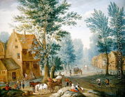 A Village Landscape with Travellers - Joseph van Bredael