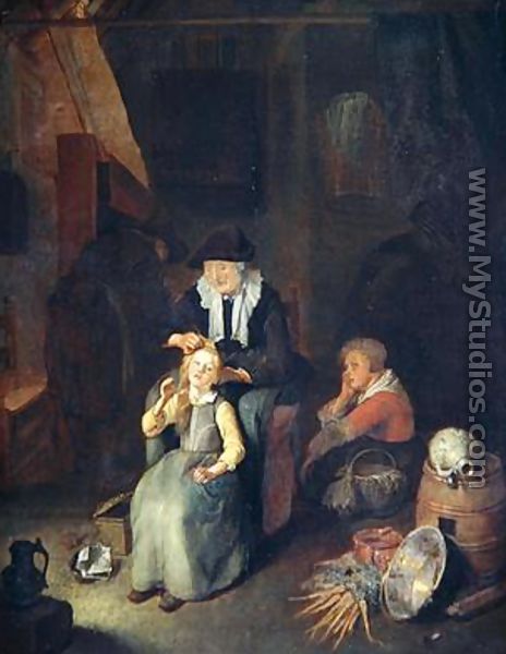 Cottage Interior with woman combing a girls hair 1657 - Quiringh Gerritsz. van Brekelenkam