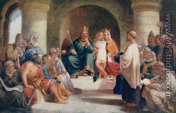 King Alfred (849-99) submitting his laws to the Witan, illustration from 