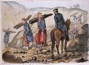 A ravine of Sebastopol after the explosion in the mamelon vert: a Zouave collects wood from the remains, from an album of paintings and sketches known as 'Cadogan's Crimea', 1854-56 - George Cadogan