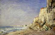 Falaise pres Dieppe; cliff; coastal; coast; beach; seaside - Adolphe-Felix Cals