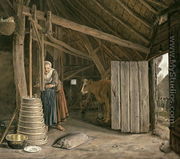 Barn Interior with a Maid Churning Butter - Govert Dircksz. Camphuysen