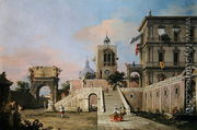 Capriccio of twin flights of steps leading to a palazzo, c.1750 - (Giovanni Antonio Canal) Canaletto