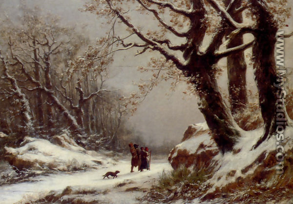 Travellers In Winter Woodland - Charles Joseph Lecointe