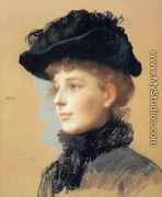 Portrait of a Woman with Black Hat - Frank Duveneck