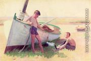 Two Boys by a Boat - Near Cape May - Thomas Pollock Anschutz