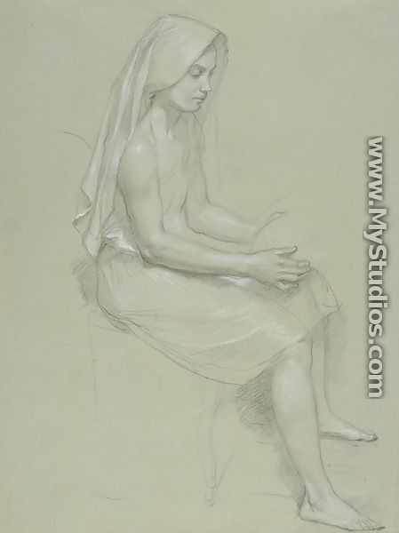 Study of a Seated Veiled Female Figure - William-Adolphe Bouguereau
