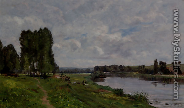 Washerwoman On The Riverbank - Hippolyte Camille Delpy