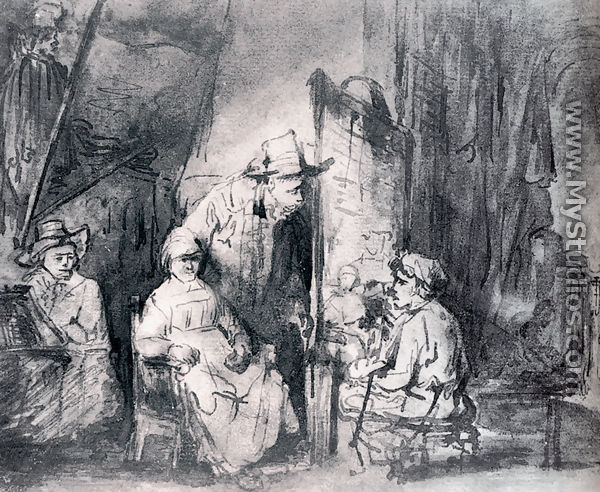 Studio Scenne With Sitters - Rembrandt Van Rijn