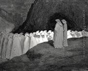 The Inferno, Canto 23, lines 92-94: “Tuscan, who visitest/ The college of the mourning hypocrites,/ Disdain not to instruct us who thou art.” - Gustave Dore