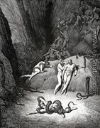 The Inferno, Canto 25, lines 59-61: The other two/ Look’d on exclaiming: “Ah, how dost thou change,/ Agnello!” - Gustave Dore