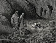 The Inferno, Canto 32, lines 127-129: Not more furiously/ On Menalippus’ temples Tydeus gnaw’d,/ Than on that skull and on its garbage he. - Gustave Dore