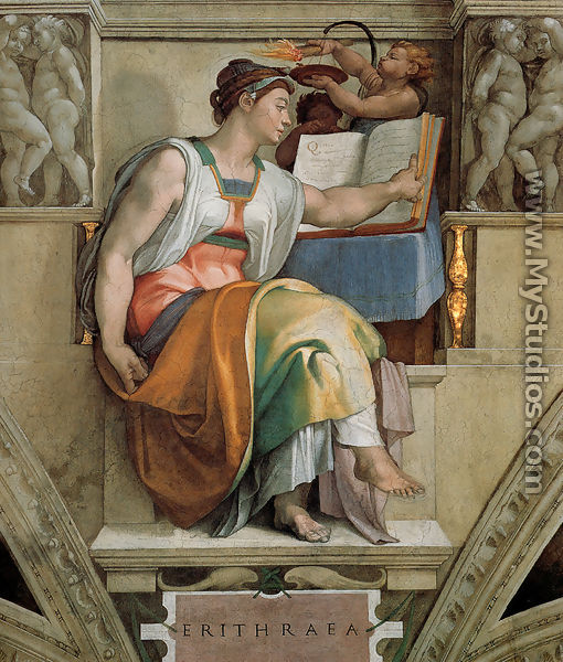 Ceiling of the Sistine Chapel: Sybils: Erithraea - Michelangelo Buonarroti