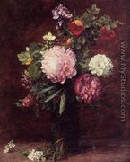 Flowers, Large Bouquet with Three Peonies - Ignace Henri Jean Fantin-Latour