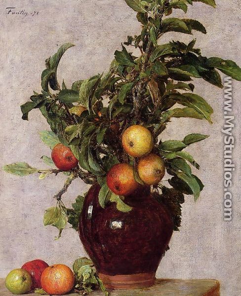 Vase with Apples and Foliage - Ignace Henri Jean Fantin-Latour