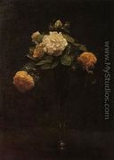 White and Yellow Roses in a Tall Vase - Ignace Henri Jean Fantin-Latour