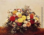 Large Vase of Dahlias and Assorted Flowers - Ignace Henri Jean Fantin-Latour