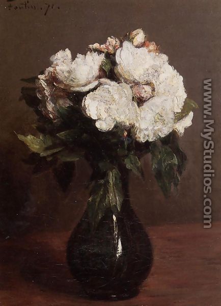 White Roses in a Green Vase - Ignace Henri Jean Fantin-Latour