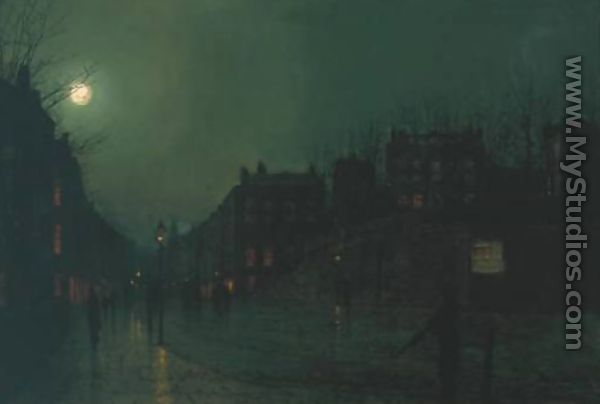 View of Heath Street by Night - John Atkinson Grimshaw
