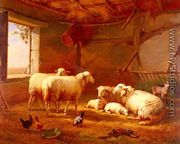 Sheep With Chickens And A Goat In A Barn - Eugène Verboeckhoven